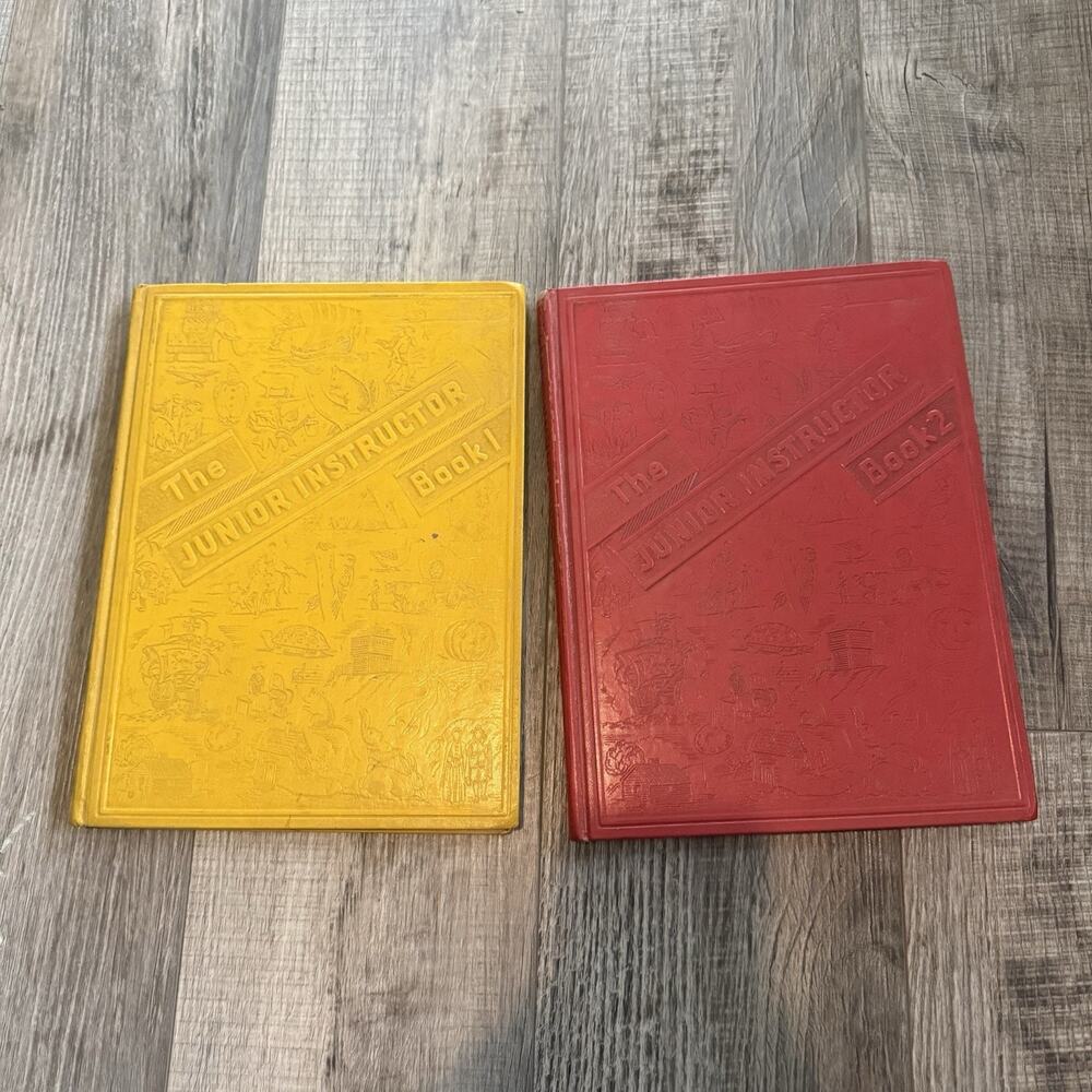 Vtg JUNIOR INSTRUCTOR Book 1 & 2 Hard Cover 1972 Red Yellow Songs Educational